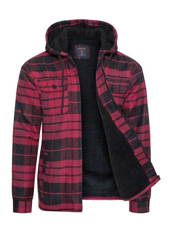 Men's JacketsMen's Flannel Sherpa Lined Jacket with Hood - VacationGrabs