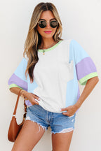 Colorblock Patchwork 3/4 Sleeve Chest Pocket T-Shirt