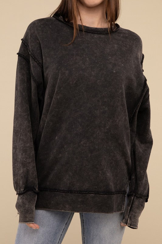 Women's Sweatshirts & HoodiesAcid Wash French Terry Exposed-Seam Sweatshirt - VacationGrabs