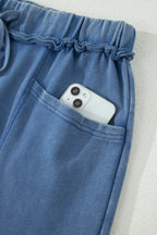 Solid Mineral Wash Drawstring Wide Leg Pants