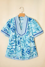 Plus Size Scallop Trim Floral Short Sleeve Blouse