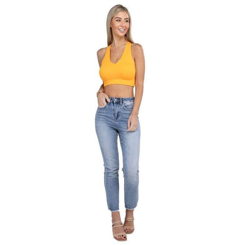 Ribbed Cropped Racerback Tank Top - VacationGrabs