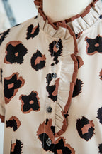 Leopard Ruffle Sleeve Button Up Blouse