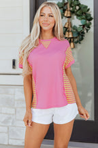 Stripe Patchwork Waffle Knit Loose T-Shirt