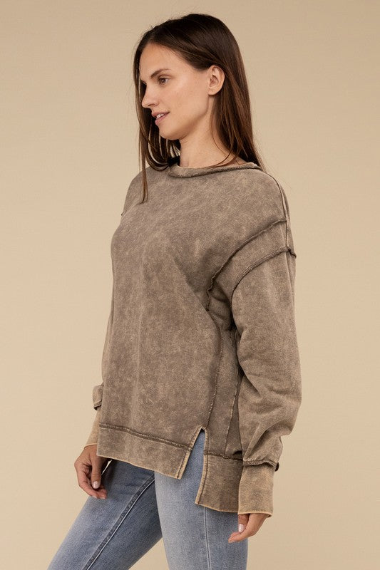 Women's Sweatshirts & HoodiesAcid Wash French Terry Exposed-Seam Sweatshirt - VacationGrabs