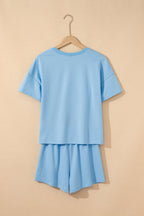 Solid V-Neck Tee and Drawstring Shorts Set