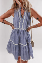 Stripe Sleeveless Contrast Ricrac Trim Mini Dress