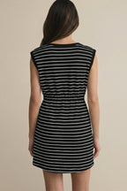 Stripe Drawstring Waist Pocketed Mini Dress