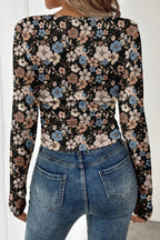 Leopard & Floral Square Neck Long Sleeve T-Shirt