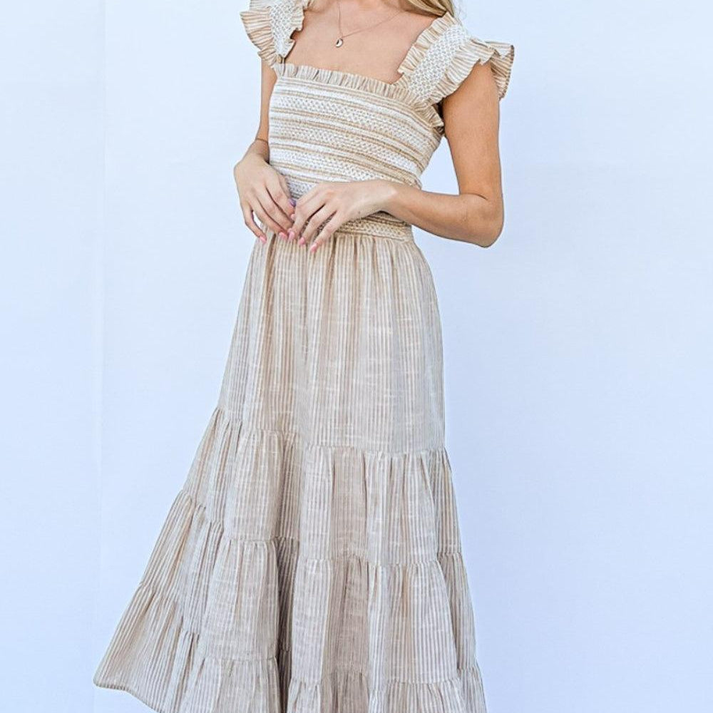 Women's Dresses And The Why Linen Striped Ruffle Dress