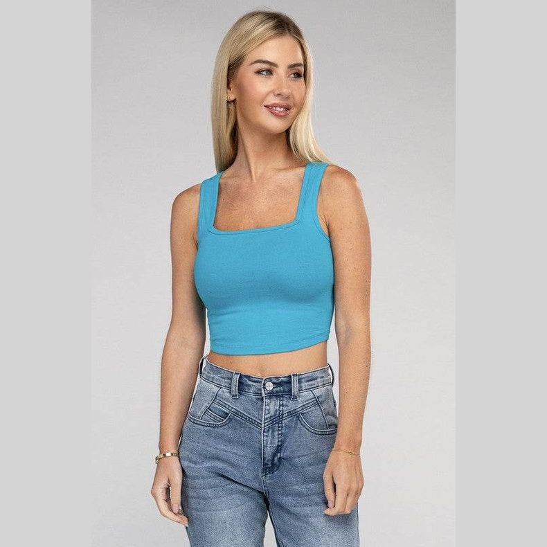 Cotton Square Neck Cropped Cami Top - VacationGrabs
