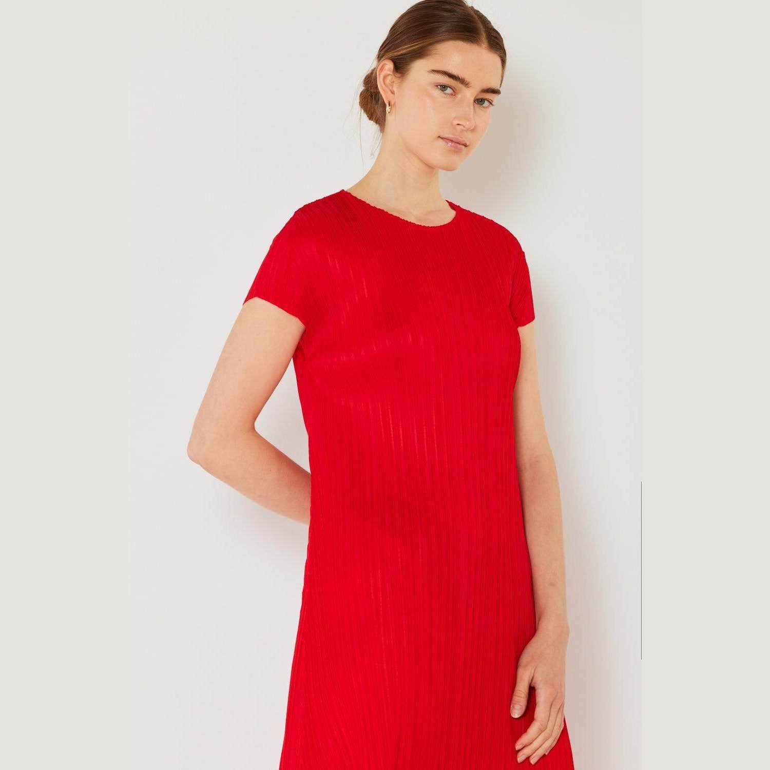 Pleated Cap Sleeve A-Line Dress - VacationGrabs