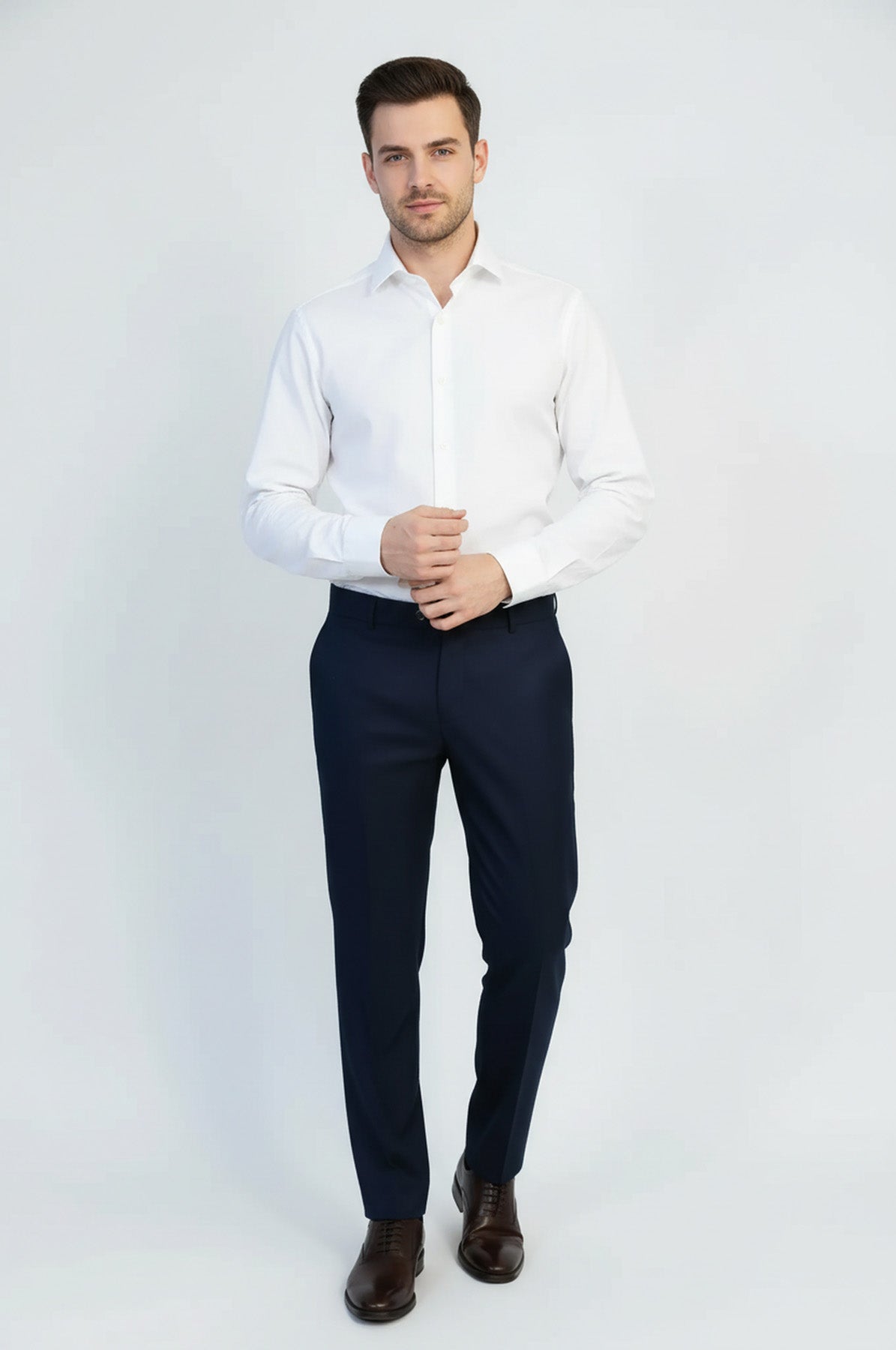 Deep Navy Slim Fit Dress Pants – styled view