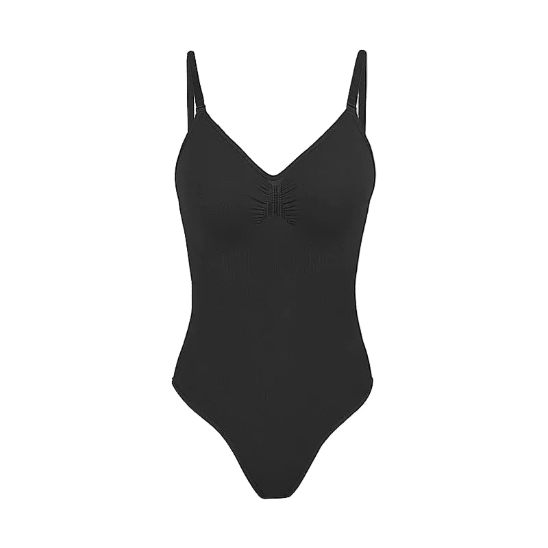 Black deep v bodysuit with push-up for a flattering silhouette and stylish look