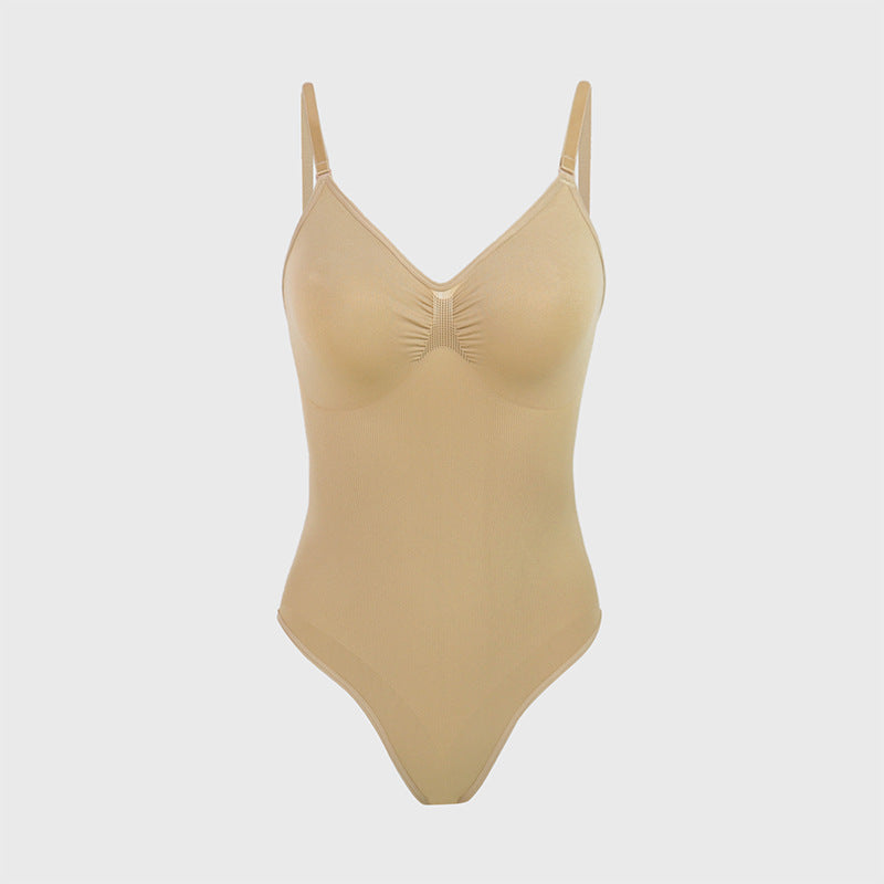 SHOMICOBOUTIQUE deep v bodysuit with push-up in nude color for a flattering silhouette