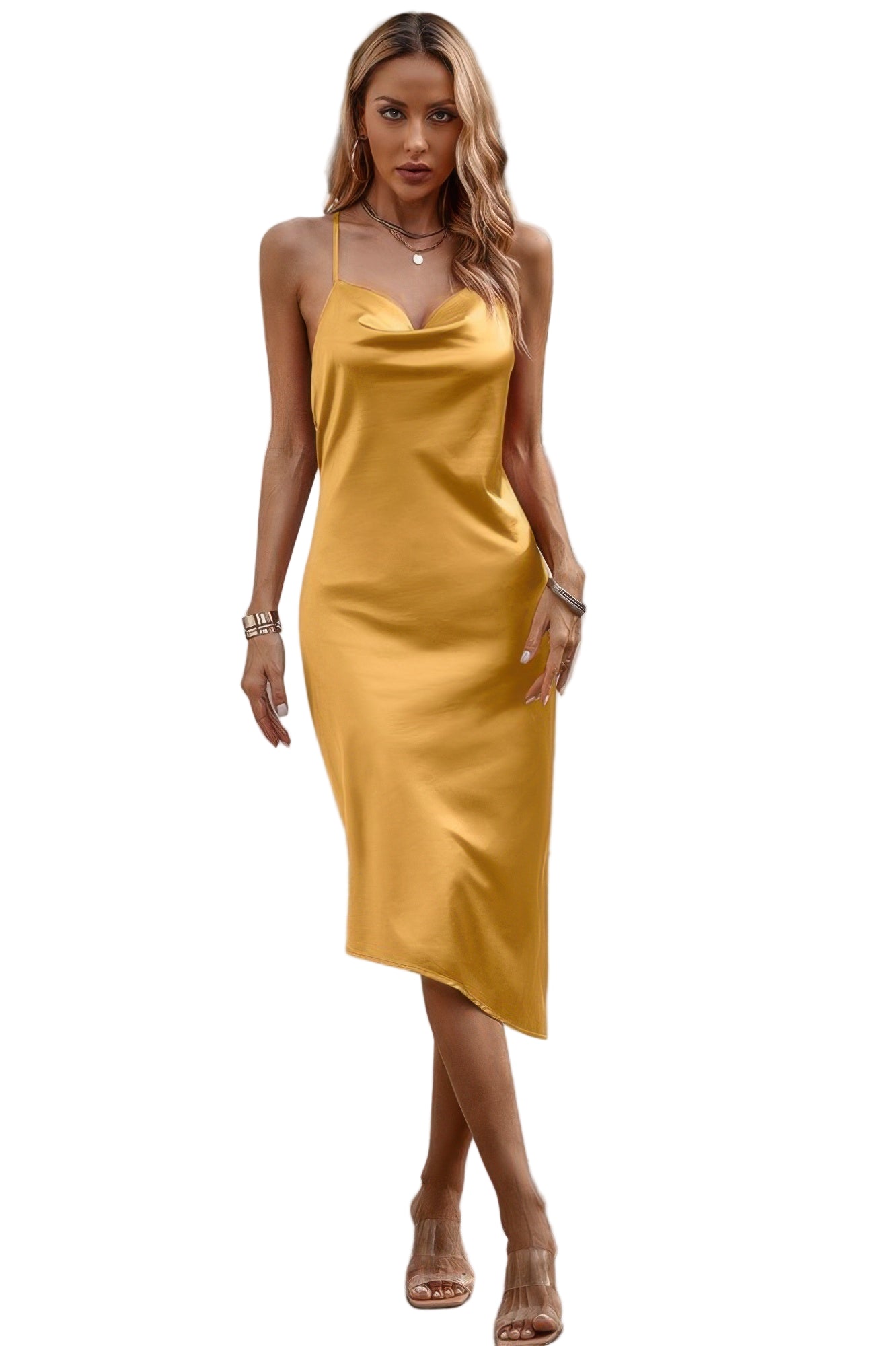 Stylish yellow deep v cross wrap dress from VacationGrabs, perfect for summer outings