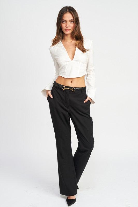 Women's Shirts - Cropped Tops Deep V Neck Cropped Top