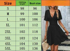 Elegant deep v waist pleated dress in black with flared sleeves and a flattering silhouette