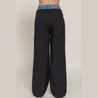 VacationGrabs women's denim accent wide leg pants with black wide legs and denim waist detail
