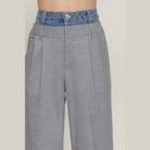 VacationGrabs women's denim accent wide leg pants with high waist and belt loops in gray fabric
