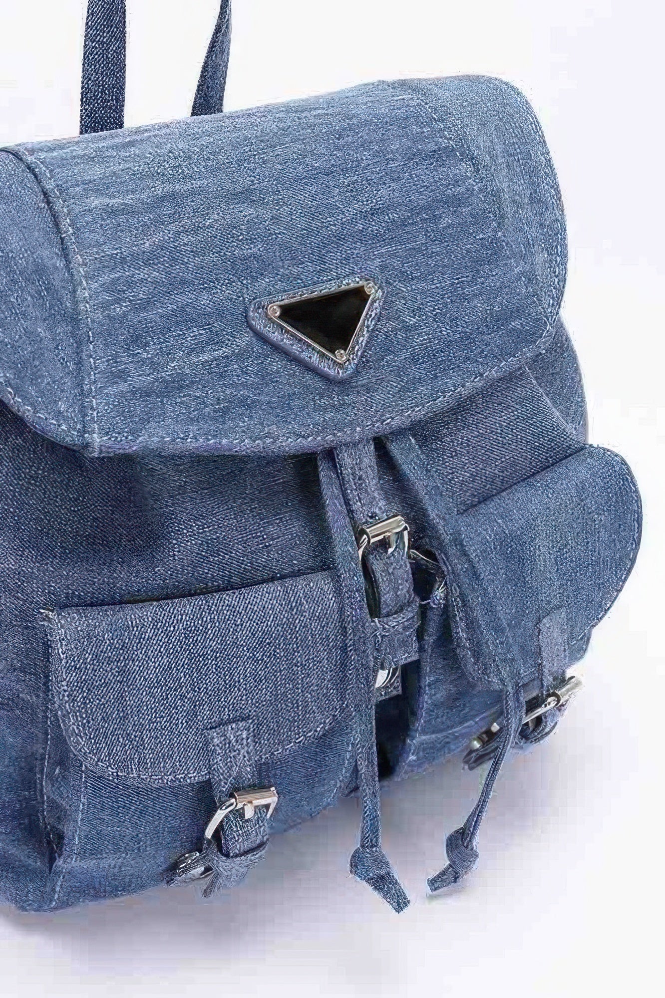 Denim double pocket backpack with adjustable straps and stylish front pockets for casual outings