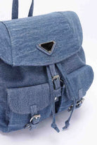 Denim double pocket backpack with adjustable straps and stylish front pockets for casual outings