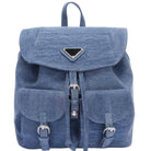 Denim double pocket backpack with flap closure and adjustable straps for casual outings