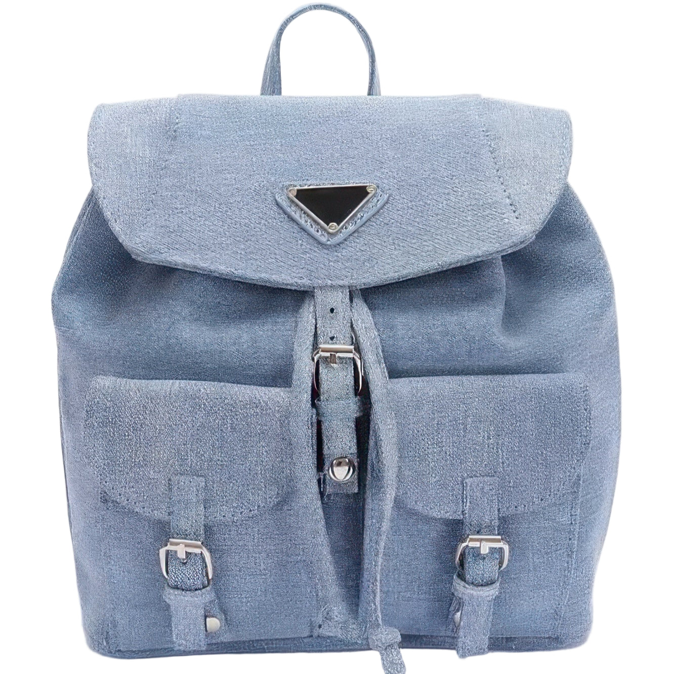 VacationGrabs denim double pocket backpack with two front pockets and adjustable straps