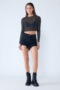 Women's black denim high rise shorts for casual summer wear