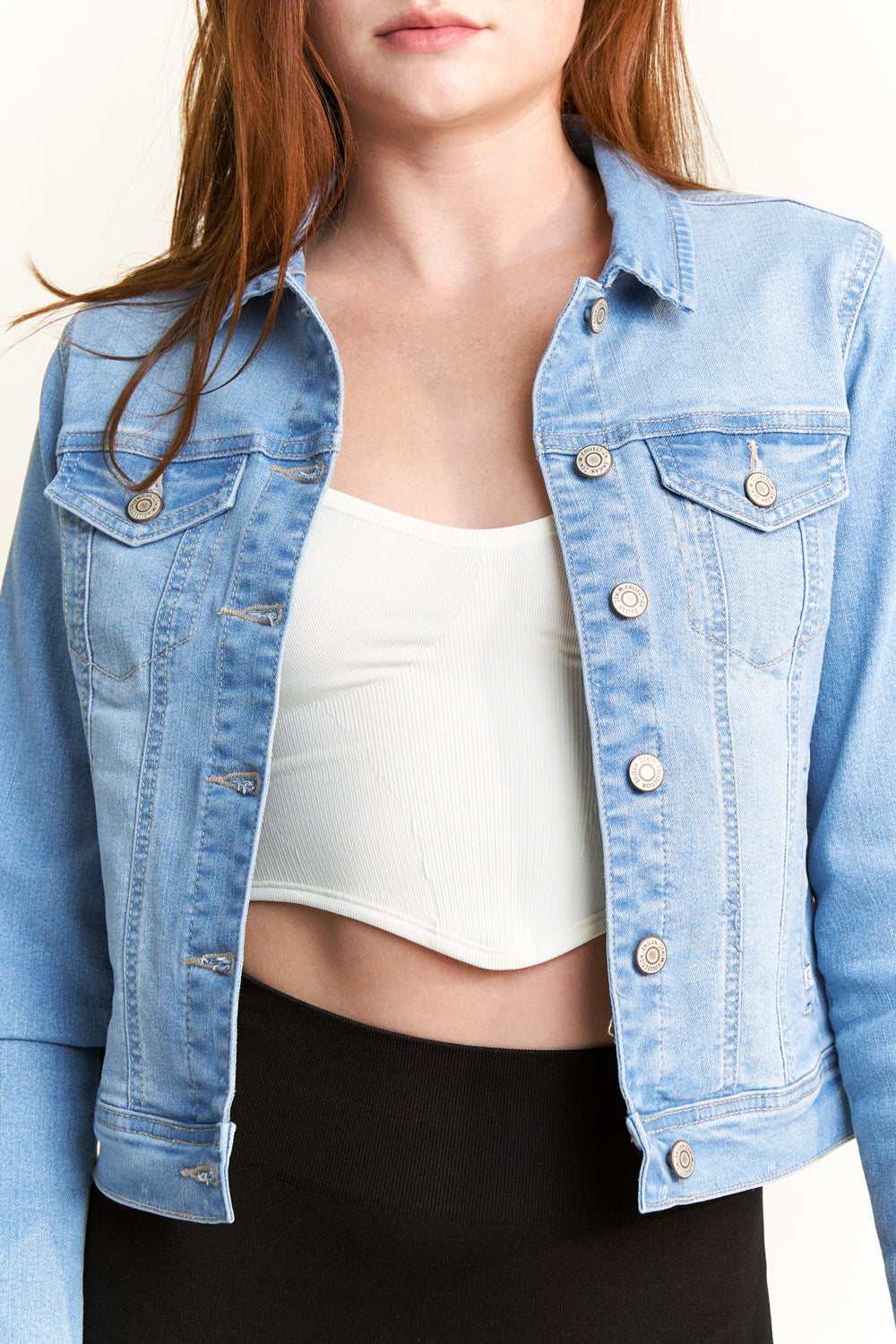 Women's light blue denim jacket for casual wear