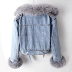 SHOMICOBOUTIQUE denim jacket with faux fur liner for stylish warmth and comfort