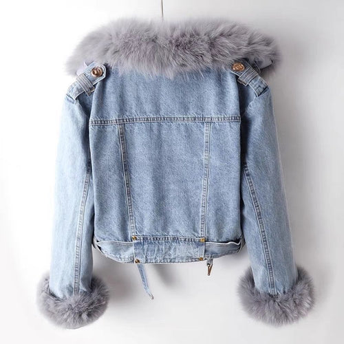 SHOMICOBOUTIQUE denim jacket with faux fur liner for stylish warmth and comfort