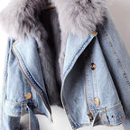 Stylish SHOMICOBOUTIQUE denim jacket with faux fur liner for a trendy winter look
