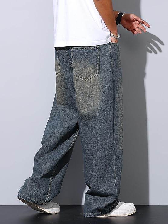 Men's relaxed-fit denim jeans for mens, casual wear in faded blue