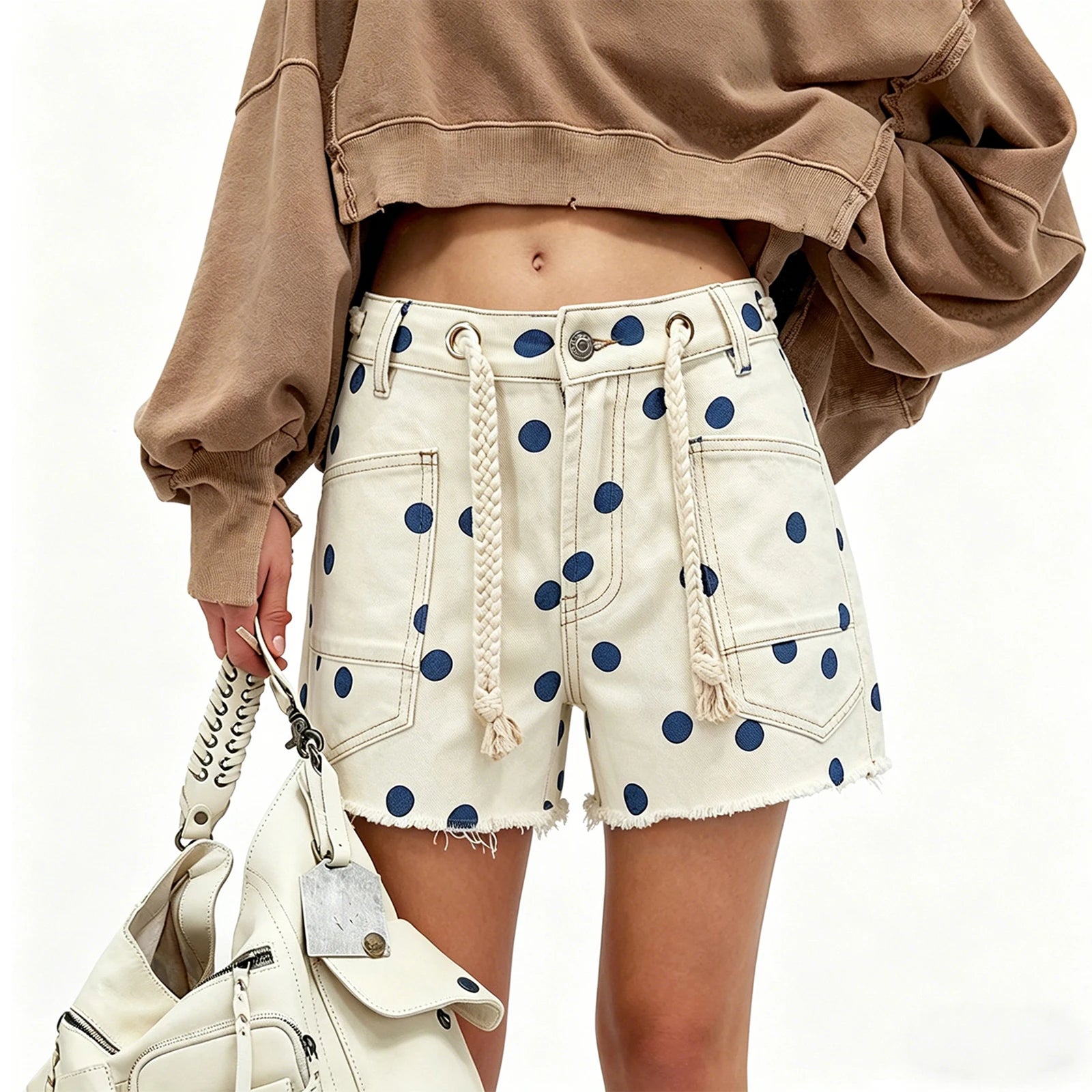 Women's denim shorts with polka dots, perfect for casual outings