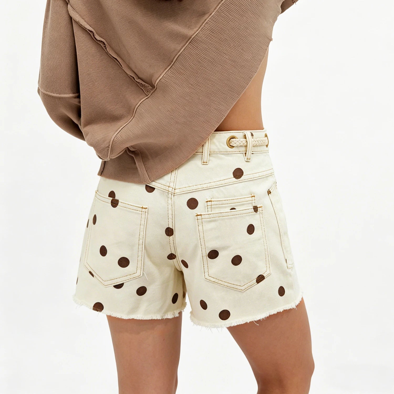 Women's denim shorts with polka dots, perfect for summer outings