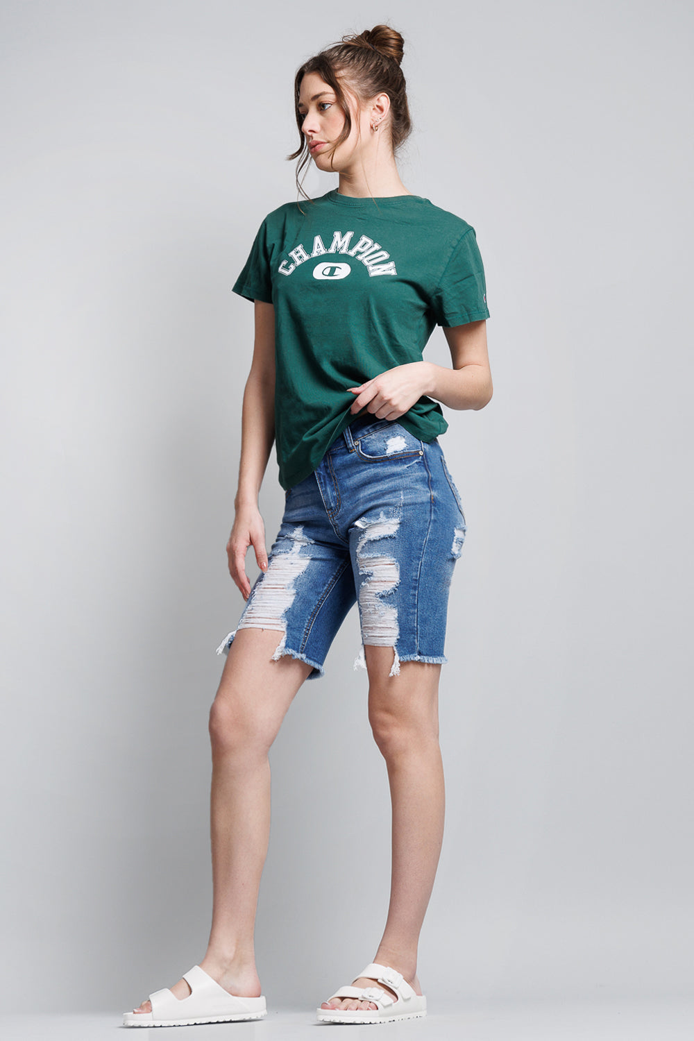 Women's distressed denim shorts, casual summer style, Shop ENJEAN
