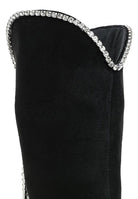 Close-up of Rag Company designer heeled boots with diamante chain for a stylish look