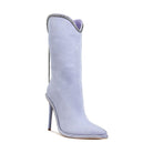 Rag Company designer heeled boots with diamante chain in soft lavender color for stylish women