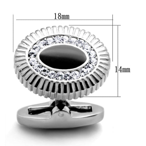 Silver designer men's cufflinks with black stone and crystal accents