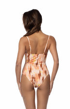 Beach Joy Bikini designer print swimsuit for women one-piece with adjustable straps in warm tones