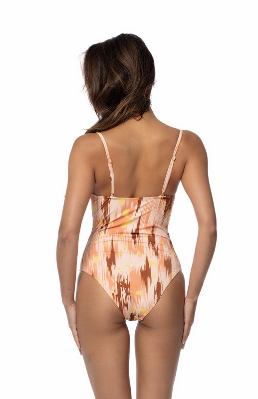Beach Joy Bikini designer print swimsuit for women one-piece with adjustable straps in warm tones
