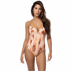 Beach Joy Bikini women's 1PC designer print swimsuit for women in brown and peach tones