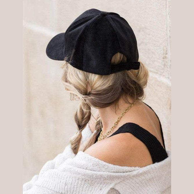 Trendy black designer velour caps with adjustable strap for stylish women