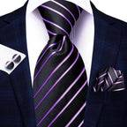 Elegant black and purple striped designer wedding ties for men, perfect for formal events