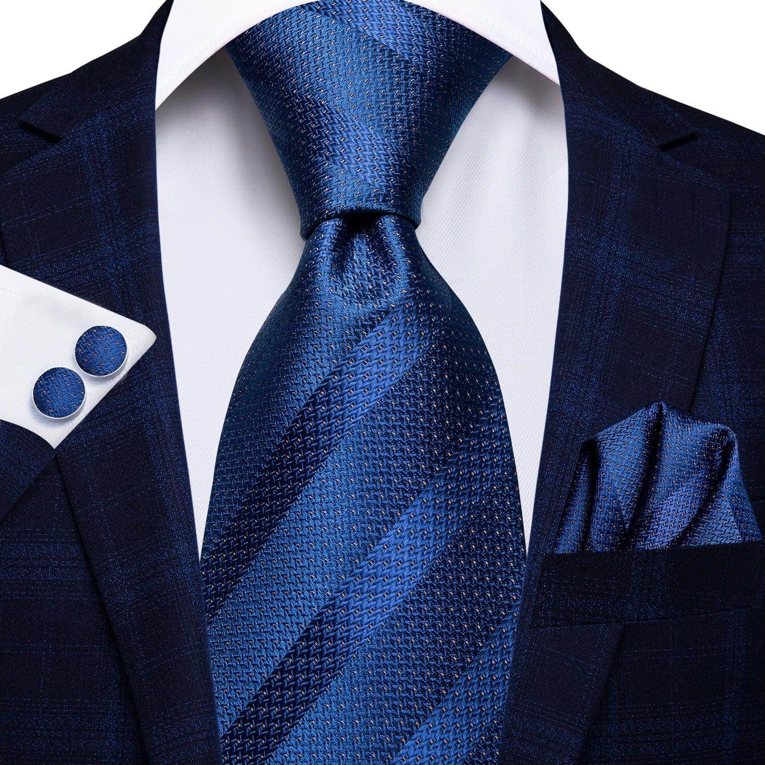 Stylish designer wedding ties for men in blue with a textured pattern and matching pocket square