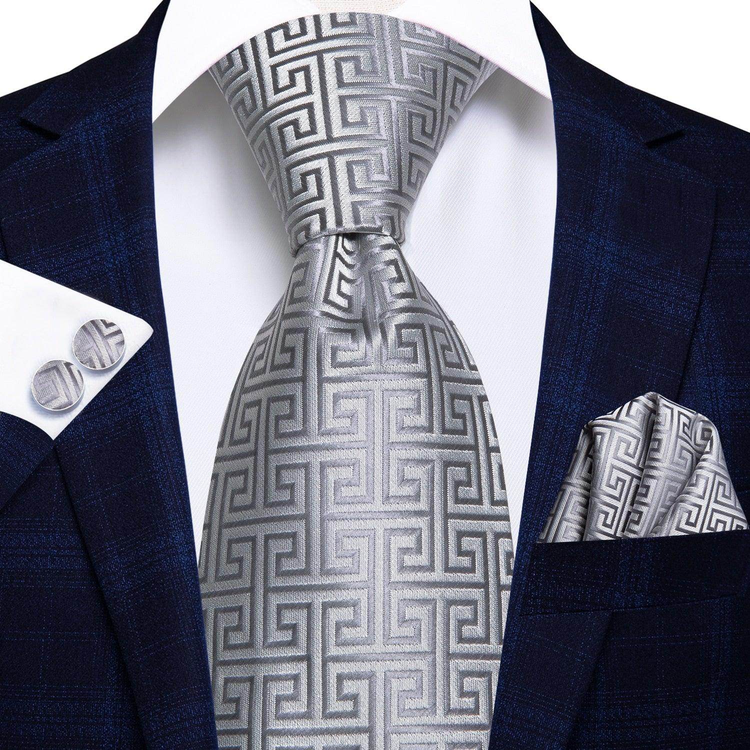 Silver patterned designer wedding ties for men, perfect accessory for formal occasions