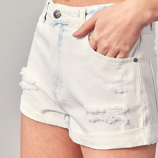 Women's Shorts Destroyed Detail Denim Shorts Light Wash
