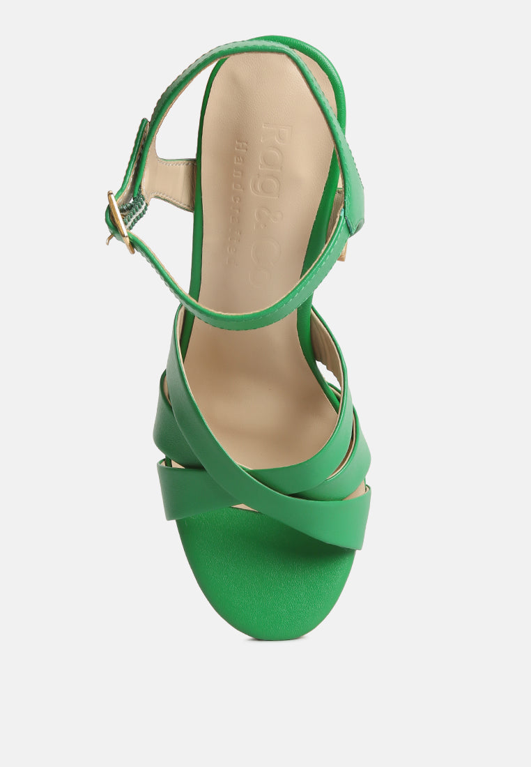 De-Vil Crisscross Straps Slim Block Heel Sandals
