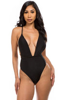 Women's Swimwear - 1PC Deep V-Neck One-Piece Bathing Suit
